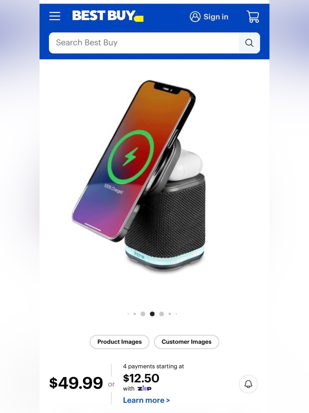 iHome - Power Tower Dual Wireless Bluetooth Charging Speaker with Mood Light